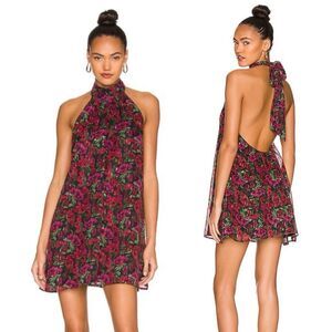 MAJORELLE Lallina Mini Dress Women Size M in Winter Berry Floral Halter Party